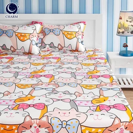 ชุดผ้าปูที่นอน 6 ฟุต 3 ชิ้น CHARM สี FAMILY MEOW คอลเลคชั่น DREAMY (ไม่รวมผ้านวม)_1